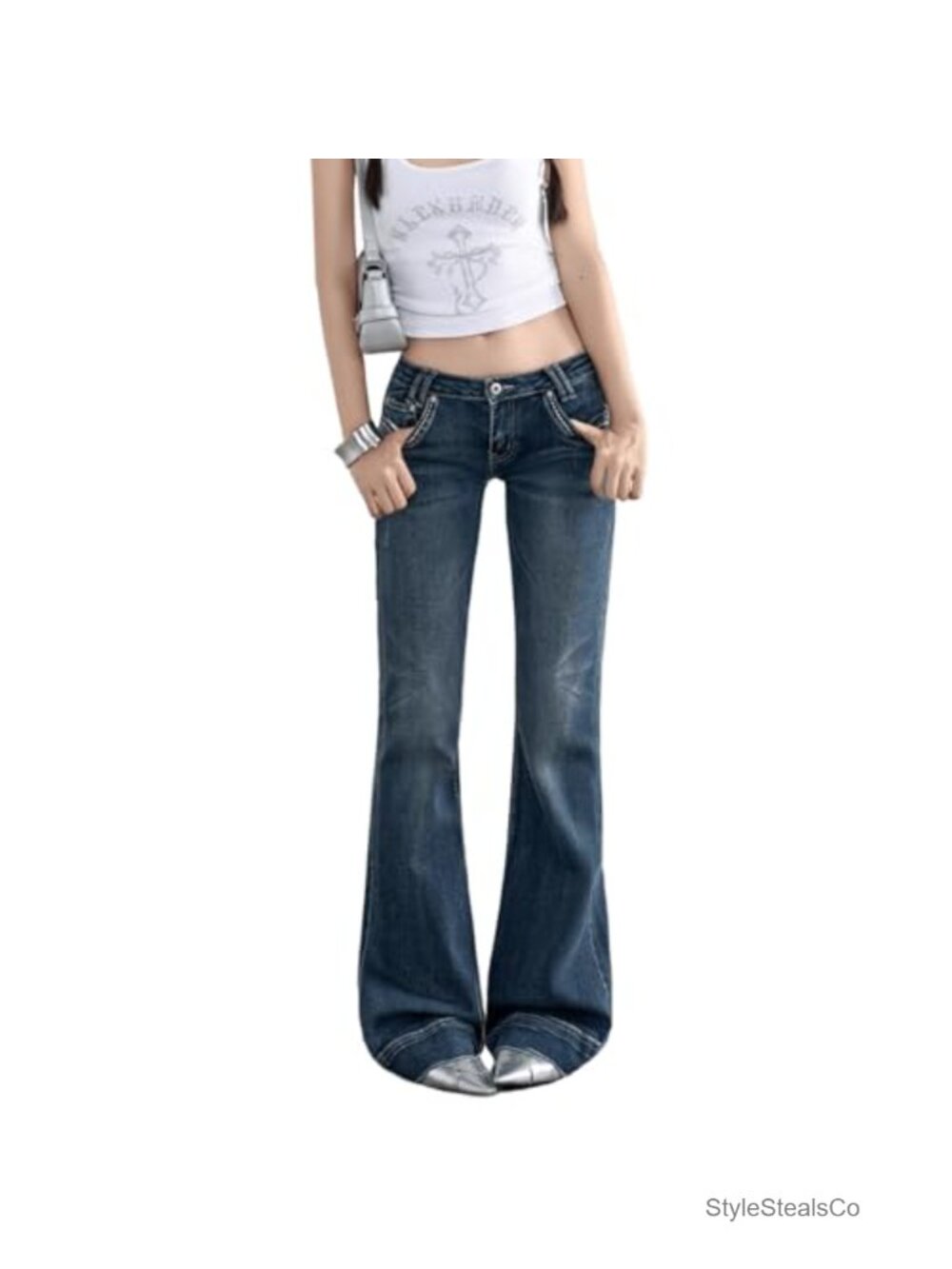 Low Rise Flare Jeans Bootcut Baggy Denim Pants Stretch Cotton